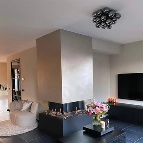 Candeeiro de teto design preto com vidro fumê 6 luzes - Uvas