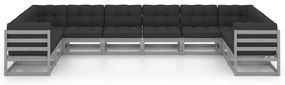10pcs conjunto lounge de jardim + almofadões pinho maciço cinza