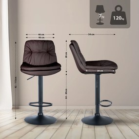 Banco de bar em couro sintético com estrutura preta 92-113 x 46 x 54 cm castanho