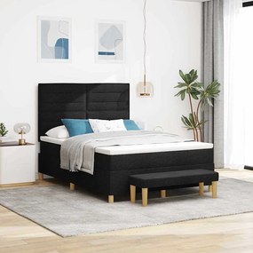 vidaXL Cama Box com colchão com cabeceira Preto 160 x 200 cm tecido