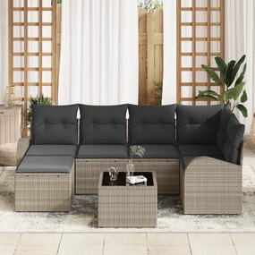 Conjunto de Sofá de 7 Peças com Almofadas Cinza Vime Sintético