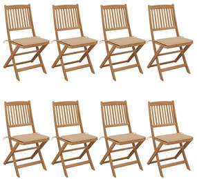 vidaXL Cadeiras de jardim dobráveis 8 pcs c/ almofadões acácia maciça