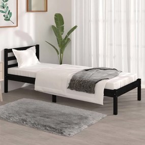 vidaXL Estrutura de cama pequena solteiro 75x190 cm pinho maciço preto