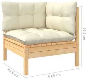 5 pcs conjunto lounge de jardim c/ almofadões creme pinho