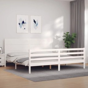vidaXL Estrutura de cama com cabeceira 200x200cm madeira maciça branco
