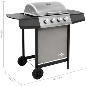 Grelhador/barbecue a gás 4 discos preto e prateado
