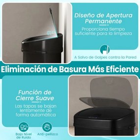 Caixote do lixo de 58 L com sensor de movimento por infravermelhos e design de zona dupla Tampa com abertura permanente e fecho preto