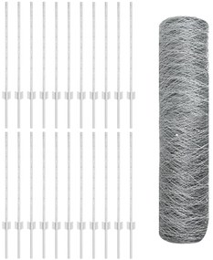 Postes de Cerca vidaXL 11 pcs Canal U 80 cm Aço Galvanizado, Cerca Hex