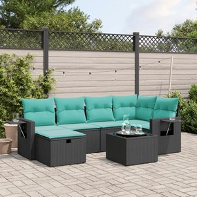 vidaXL 7 pcs conjunto de sofás p/ jardim c/ almofadões vime PE preto