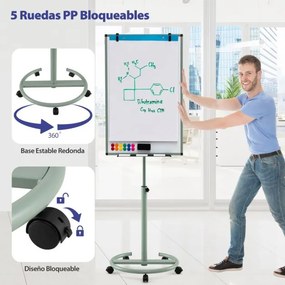 Quadro branco 100 x 65 cm apagável,1 apagador seco, 2 ganchos para papel, 6 marcadores apagáveis e 12 ímanes verdes