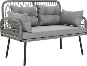 Outsunny Sofá de jardim com almofadas e travesseiros 2 lugares em rattan trançado, sofá de exterior com apoios de braço cinza escuro | Aosom Portugal