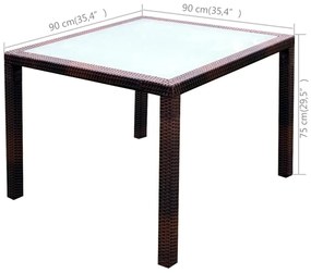 5pcs conjunto de jantar exterior c/ almofadões vime PE castanho