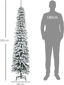 Árvore de Natal Estreita Nevada 180 cm com 395 Ramos e Suporte Metálico Dobrável para Sala de Estar, Interior, Verde