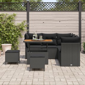 Conjunto de Sofá de Jardim de 8 Peças com Almofadas em Vime Preto Acác