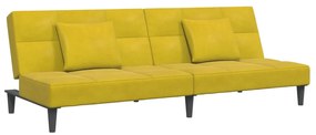 Sofá-cama 2 lugares c/ apoio de pés veludo amarelo