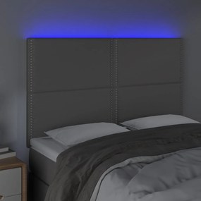 Cabeceira cama c/ LED couro artif. 144x5x118/128 cm cinzento