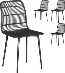 Outsunny Conjunto de 4 Cadeiras de Jantar para Exterior, Cadeiras de Jardim com Encosto com Ranhuras, Preto | Aosom Portugal