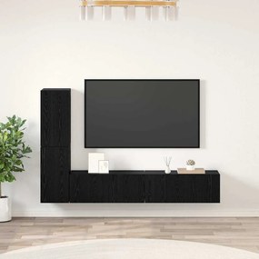 vidaXL Gabinete de TV de Parede com prateleira com armazenamento com porta 4 pcs Carvalho Preto