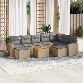 10 pcs conj. sofás jardim c/ almofadões vime PE bege misturado