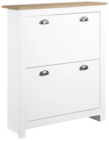 HOMCOM Sapateira Estreita de Entrada com 2 Gavetas Abatíveis Prateleiras Ajustáveis para 12 Pares de Sapatos 79x23x90,5 cm Branco
