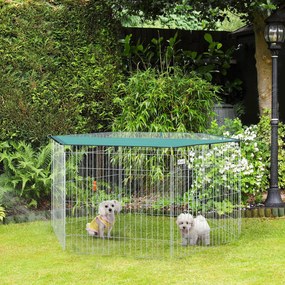 PawHut Parque para Animais de Estimação com 6 Painéis 59x60cm Dobrável Cerca para Animais de Estimação com Porta com Trava e Toldo Superior para Jardim Pátio Exterior Prata