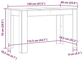 Mesa jantar 120x60x76 cm derivados de madeira carvalho castanho