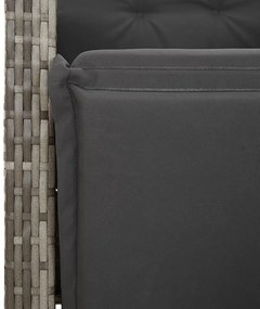 7 pcs conjunto de jantar p/ jardim c/ almofadões vime PE cinza