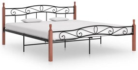 324909 vidaXL Estrutura de cama 180x200cm metal/madeira carvalho maciça preto