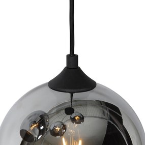 LED Candeeiro suspenso inteligente preto com vidro fumê incluindo 4 WiFi A60 - Wallace Art Deco