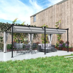 Pérgula de jardim para exterior 3 x 6 m, pérgula deslizante e retrátil com laterais, abrigo solar UPF30+, cinzenta