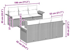 Conjunto de Sofá de Jardim 7 Peças com Almofadas Cinza de Rattan Polie
