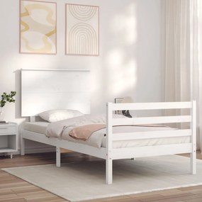 3195212 vidaXL Estrutura de cama com cabeceira 100x200cm madeira maciça branco