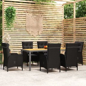 vidaXL 7 pcs conjunto de jantar para jardim vime PE preto