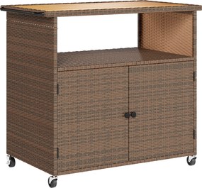Outsunny Carrinho de Serviço em Rattan com Tampo de Eucalipto FSC, Prateleira, Rodas e Pegador Lateral 95 x 54 x 84 cm | Aosom Portugal