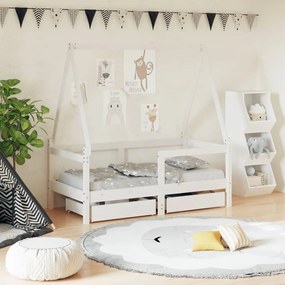 vidaXL Estrutura cama infantil c/ gavetas 70x140cm pinho maciço branco