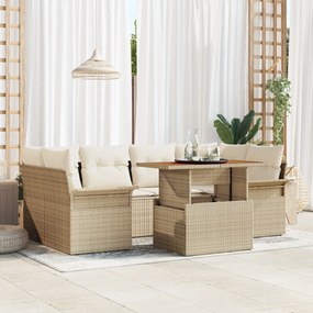 Conjunto de Sofás para Jardim vidaXL 7 Peças com Almofadas Bege em Rattan Poliéster