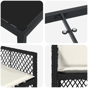 Conjunto de Jantar de 5 Peças com Almofadas Preto Polyrattan