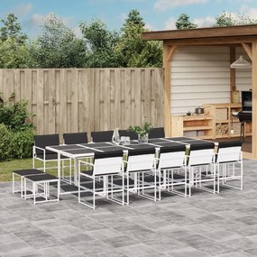 vidaXL 15 pcs conj. de jantar p/ jardim c/ almofadões textilene branco
