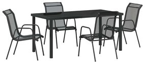 Conjunto de Jantar para Jardim com 5 Peças - Textileno Preto e Aço