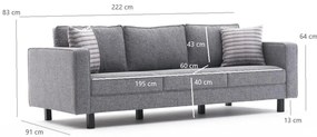 Sofá de 3 Lugares Kale – Cinzento – 222 x 83 x 91 cm