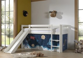 Cama alta de Criança PINO 90 x 200 cm + estrado + escada + escorrega + cortina Espaço Branca