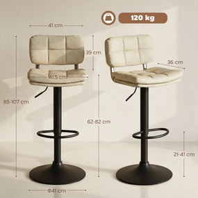 Conjunto de 2 bancos de bar vintage estofados — giratórios, ajustáveis — com apoio para os pés — revestimento sintético em tom creme