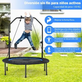 Trampolim dobrável 101 cm Mini trampolim de fitness com pega ajustável em altura e 2 bandas para crianças e adultos Azul