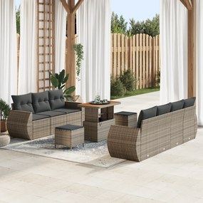 Conjunto de Sofá de Jardim de 10 Peças com Almofadas Cinza Rattan Polí