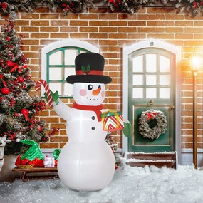 Boneco de Neve de Natal Insuflável, 120 x 80 x 180 cm, Luzes LED, Branco