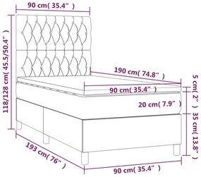 Cama box spring c/ colchão/LED 90x190 cm veludo verde-escuro