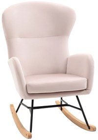 HOMCOM Poltrona Baloiço Estofada em Veludo com Assento Acolchoado Apoio para os Braços e Pés de Madeira de Faia 65x87x102cm Rosa