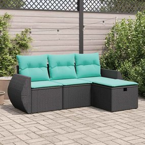 vidaXL 4 pcs conjunto de sofás para jardim c/ almofadões vime PE preto