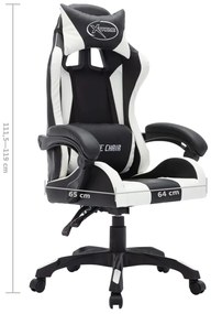 Cadeira estilo corrida luzes LED RGB couro artif. branco/preto
