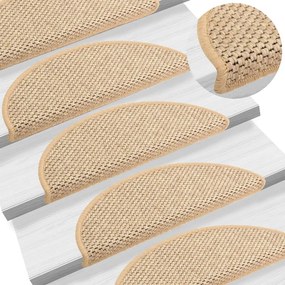 vidaXL Tapetes escada adesivos aspeto sisal 15pcs 56x17x3cm bege-claro